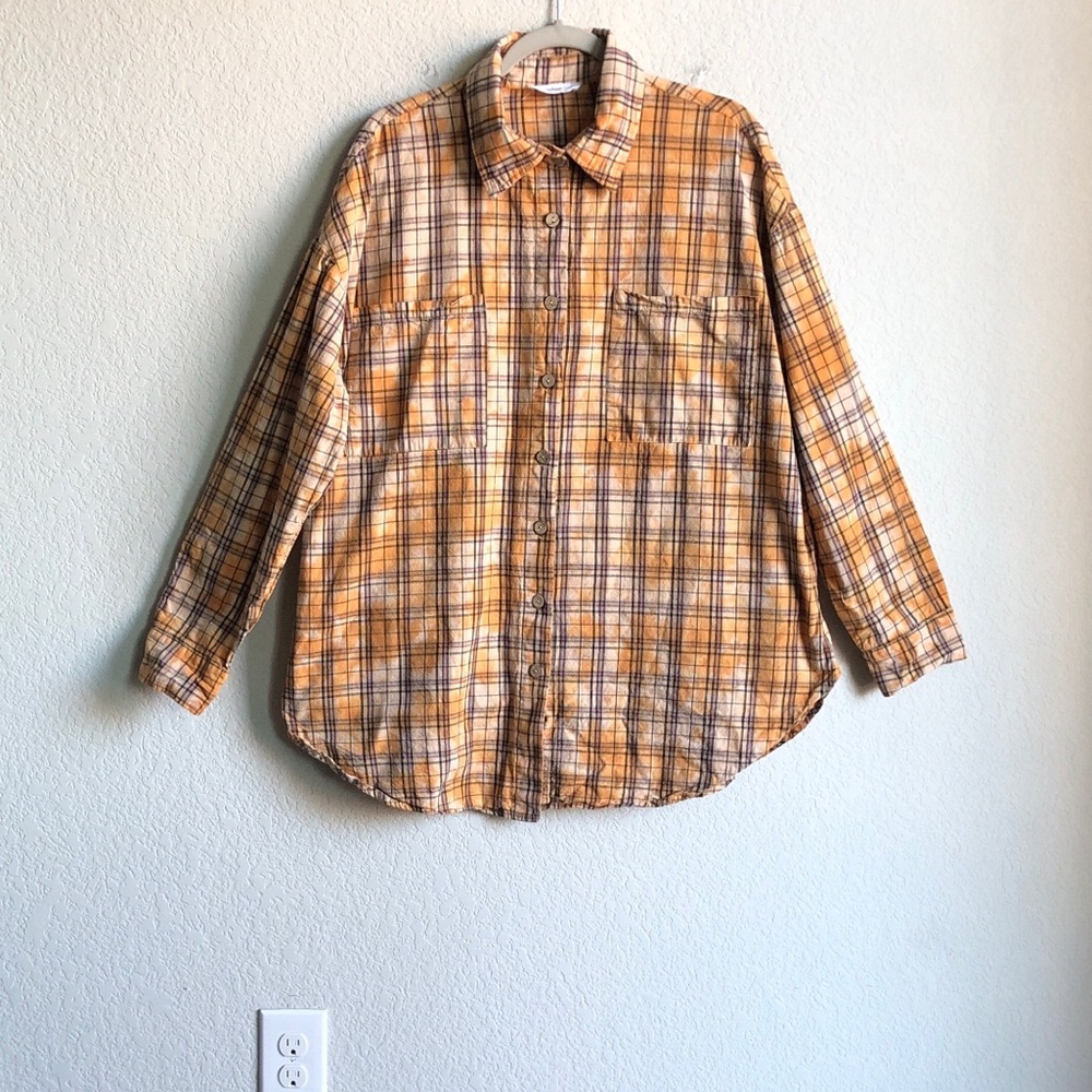 Talulah Oversized Plaid Shirt Jacket Shacket Tie Dye Orange Medium Button Front